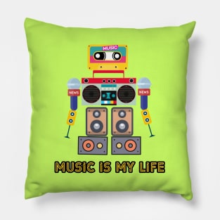 Music is my life,love music, robot Pillow