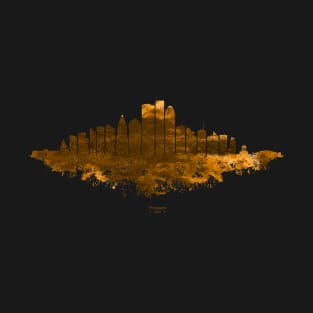 Houston City Skyline - Watercolor Orange, Brown T-Shirt