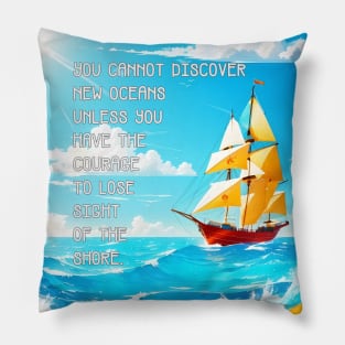 Motivational Nautical Poster: 'Courageous Voyage Pillow