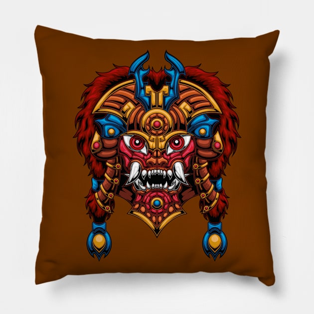 Mistic Mask Kublai Khan, Lady of the War Pillow by BJManchester