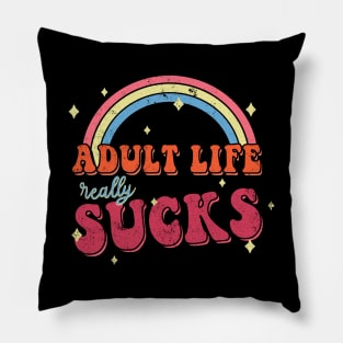 Adult Life // 80s Kid, Retro Cartoon Vintage Funny Quotes Pillow