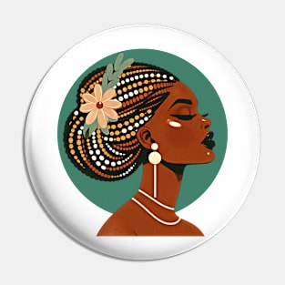 Mid century modern vintage art design of an African woman with braided hair. Pin