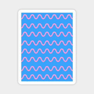 Wavy, Squiggly Lines, Pink on Blue Magnet