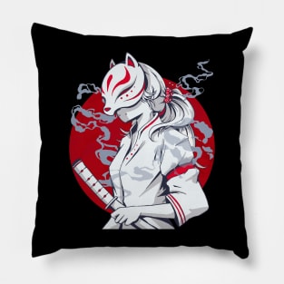 Kitsune fox japanese nine tailed fox cherry blossom flowers t shirt Pillow