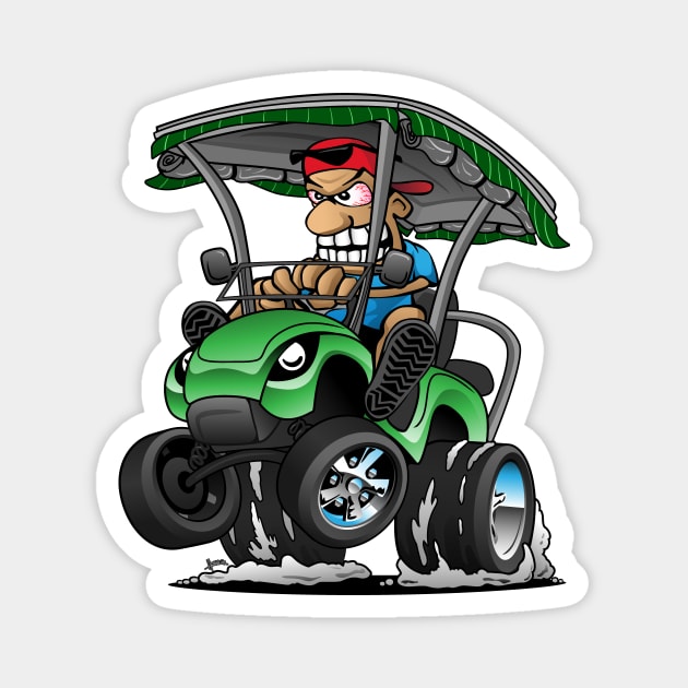 Funny Golf Cart Hotrod Golf Car Popping a Wheelie Cartoon Magnet by hobrath