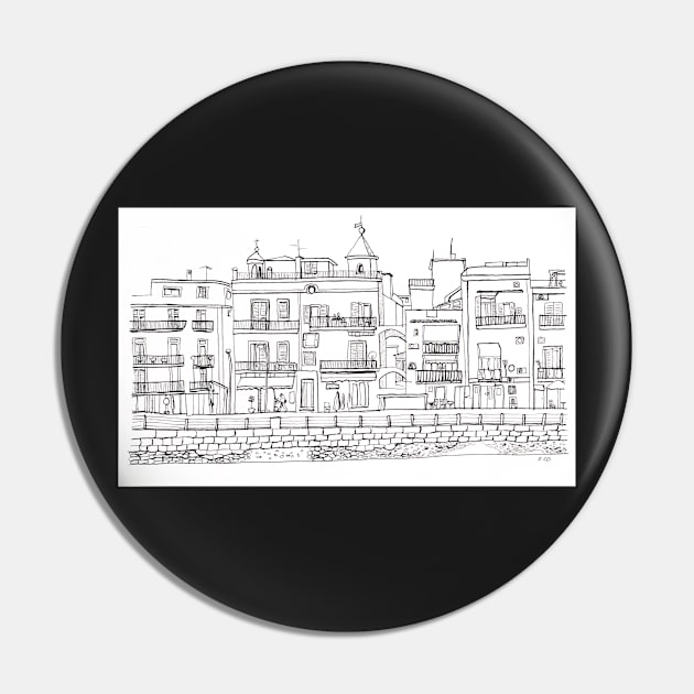 Streetscene in Pozzuoli Line Drawing Pin by Sandraartist