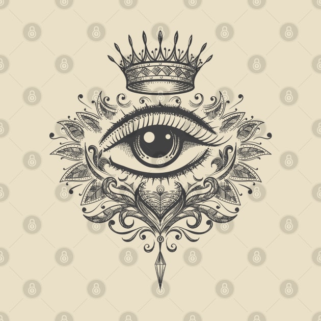 All Seeing Eye with Crown drawn in Engraving Style by devaleta