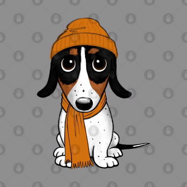 Piebald Dachshund - Cute Dog Wearing Beanie Cap by Coffee Squirrel