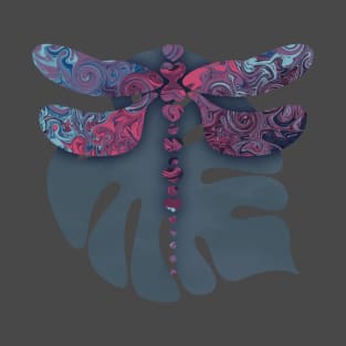 Dragonfly Pink and Blue Abstract and a Monstera Leaf T-Shirt