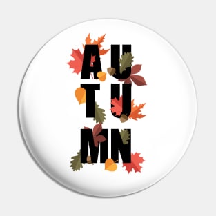 Autumn word and leaves BLACK Pin