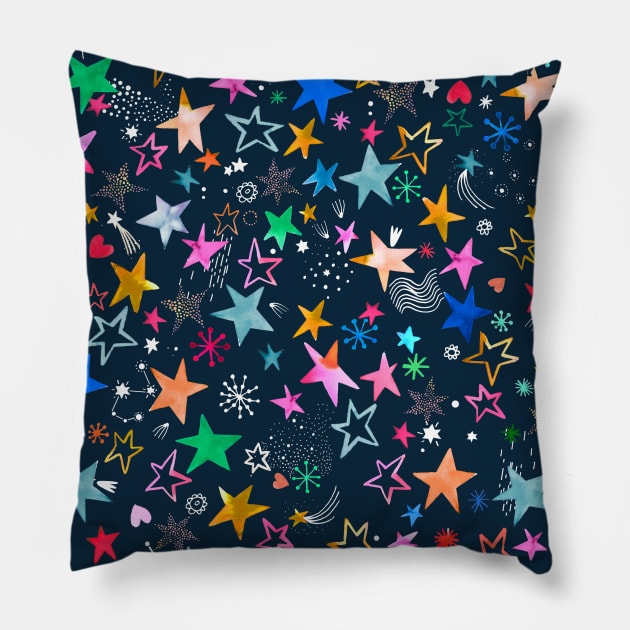 Winter Stars Multi navy Pillow by ninoladesign