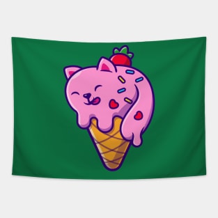 Cute Cat Ice Cream Cone Cartoon Tapestry