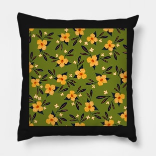 Retro Yellow flowers pattern on green Pillow