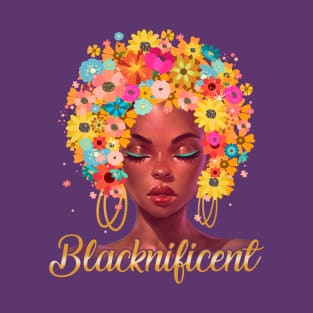 BLACKNIFICENT Beautiful Floral Anime girl T-Shirt