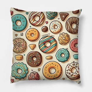 Donuts Pattern Line Drawing Colorful, Birthday Gift ideas for Donuts Lover Pillow