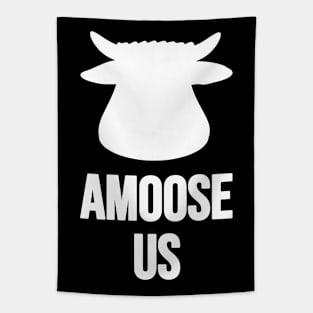 Amoose Us White On Black Cow Or Bull Head With A Silly Pun Tapestry