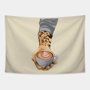 cup coffee in hand Tapestry