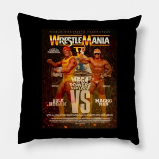 Hulk Hogan-v-Macho Man Wrestlemania5 artwork Pillow