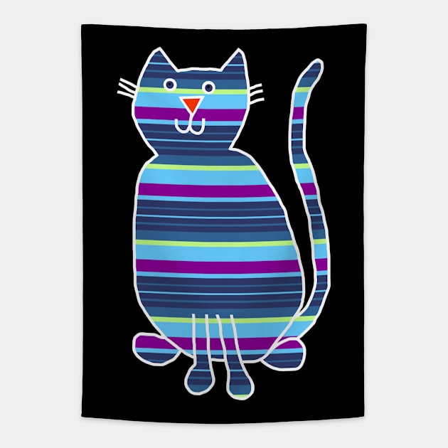 Cat Stripes Blue Tapestry by ellenhenryart