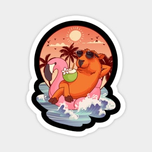 Retro 80s 90s Flamingo Pool Men Kids Women Funny Capybara Magnet