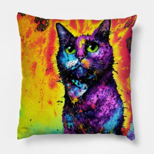 Psychedelic Tie dye Cat Pillow