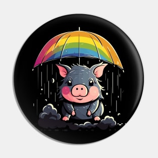 Pot-Bellied Pig Rainy Day With Umbrella Pin
