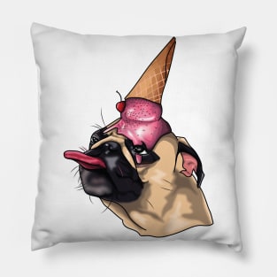 Cute Ice cream licking pug Pillow