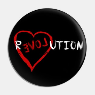 LOVE REVOLUTION red heart white script Pin