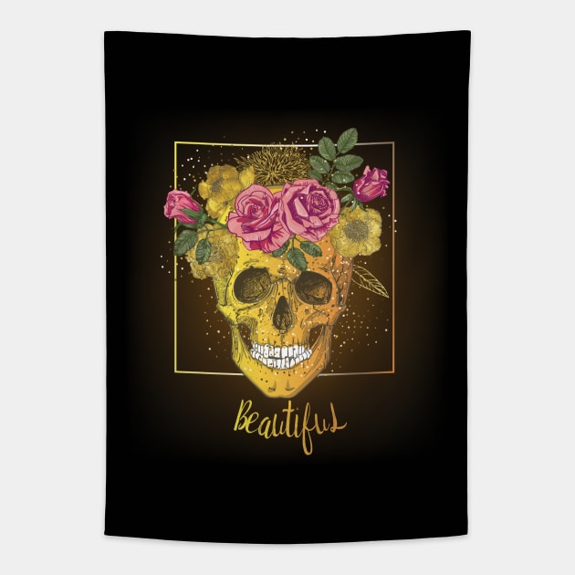 Floral Skull Tapestry by EveFarb