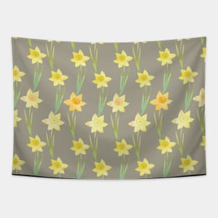 Yellow Watercolour Stemmed Daffodil Pattern on Khaki Tapestry