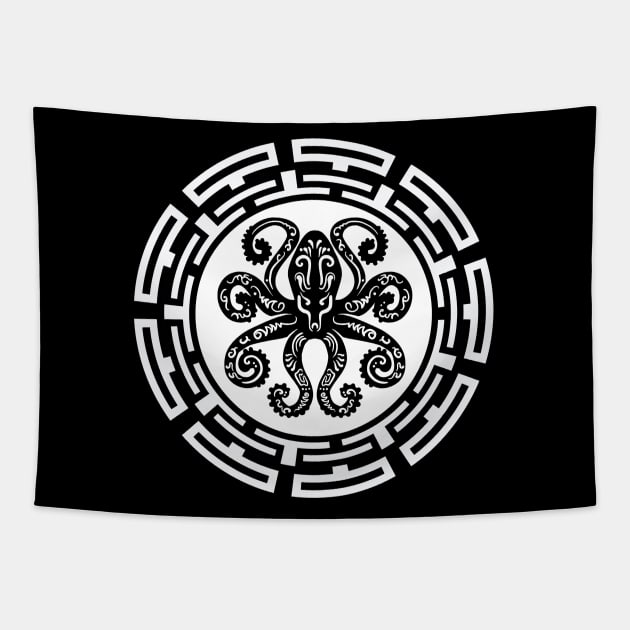 Octopus Tribal Black and White Tapestry by joolsd1@gmail.com