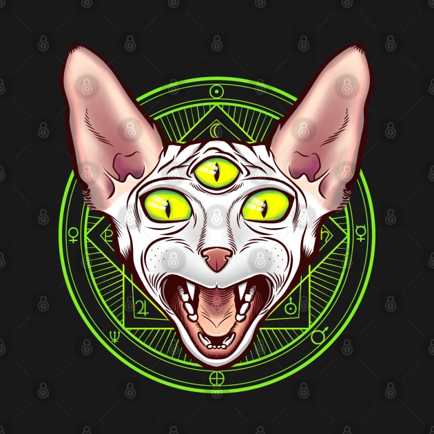 Creepy 3-eyed Occult Sphinx Cat Esoteric Pagan Magic by kgullholmen