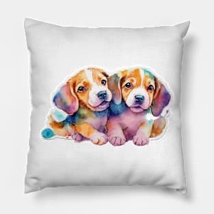 Beagle Buddies: Watercolor Puppy Love Pillow