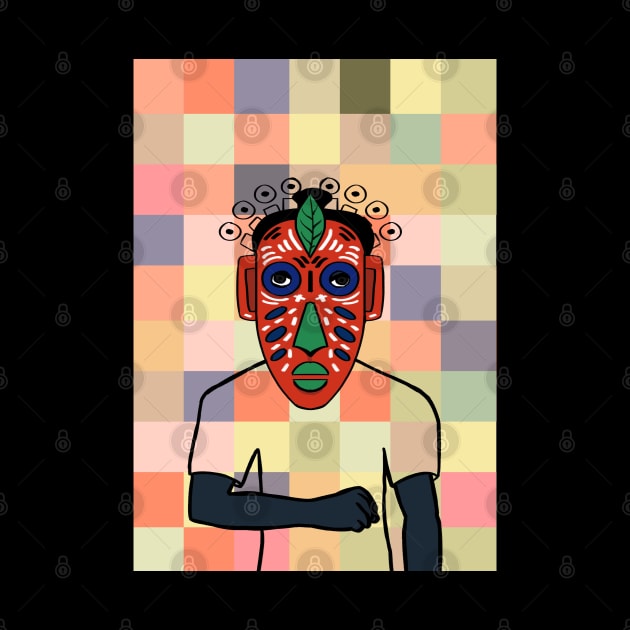 South Korea - Dark Male Character with African Mask and Pixel Background by Hashed Art