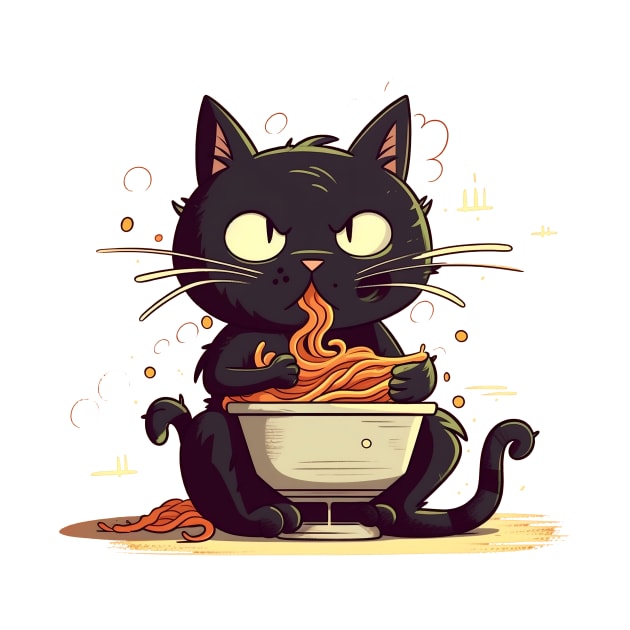 cat eating spaghetti by adigitaldreamer