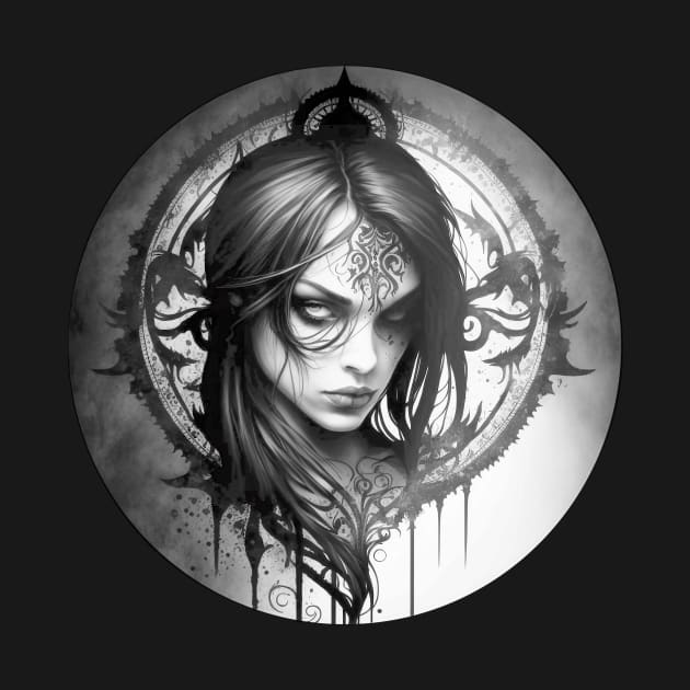 Gothic Woman Art Portrait by Dragonfly Tees