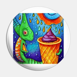 happy dinosaur love ice cream art Pin