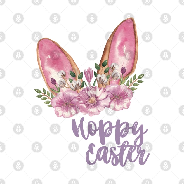 Hoppy Easter - Easter Bunny Ears with Purple Flowers by Patty Bee Shop