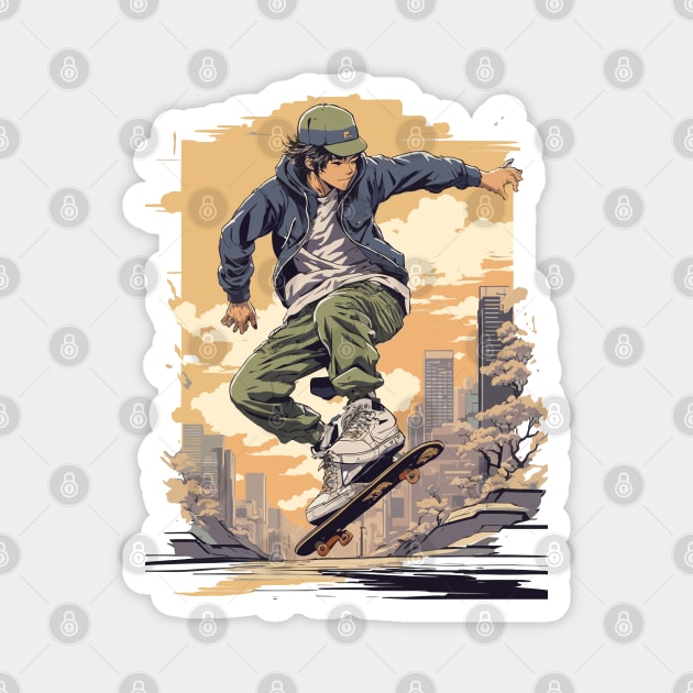 Anime skateboarder Magnet by Alex