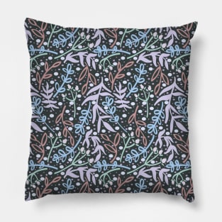 Botanicals and Dots - Hand Drawn Design - Pastel Blue, Mint, Purple, Red, and Dark Grey Pillow