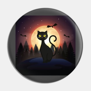 a cat and an owl - black cat - midnight Pin