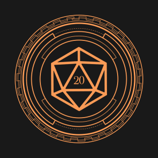 Minimalist Geometric Polyhedral D20 Dice Orange Tabletop Roleplaying RPG Gaming Addict T-Shirt