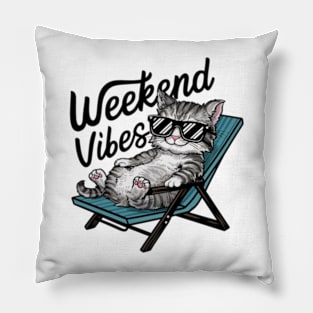 One design features a cool and comfortable kitten wearing sunglasses, casually lounging on a beach chair. (3) Pillow