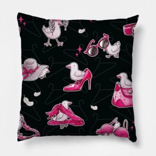 Fashion Bird Pattern - Black & Pink Pillow