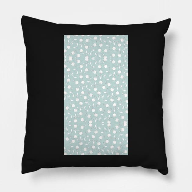 Delicatulip | Floral Pattern | Light Blue and White Pillow by cherdoodles