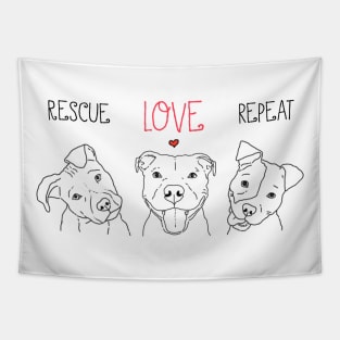 Rescue Love Repeat Dog Pit Bull Drawings, Dog Rescue Pittie Tapestry