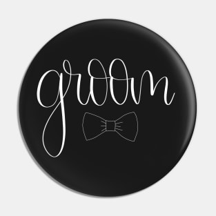 Groom with Bowtie Gift - White Script Lettering Pin