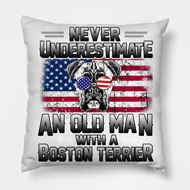 Never Underestimate An Old Man with A Boston Terrier Pillow by Gocnhotrongtoi