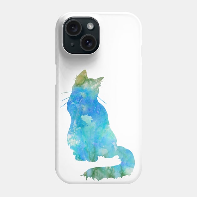 Turquoise Cat Watercolor Painting Phone Case by Miao Miao Design