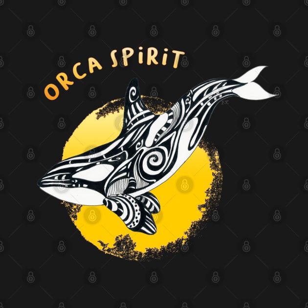 Orca Killer Whale Spirit Yellow Sun Tribal Tattoo Ink by Seven Sirens Studios